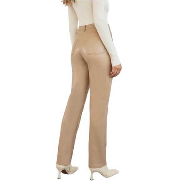 Aritzia Wilfred Melina Faux Leather Pants Beige Size Tall 16 - Picture 2 of 15